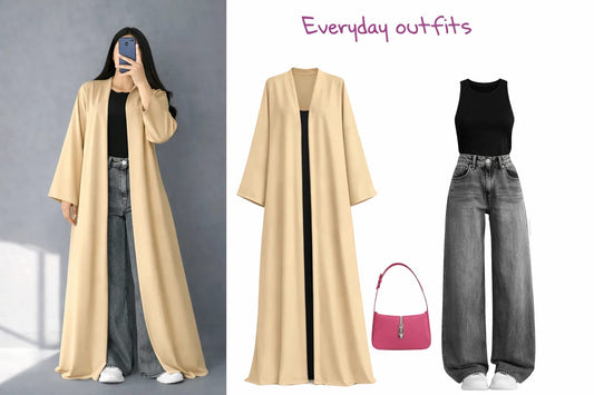 ZODIC Sand Beige Open Abaya Combo