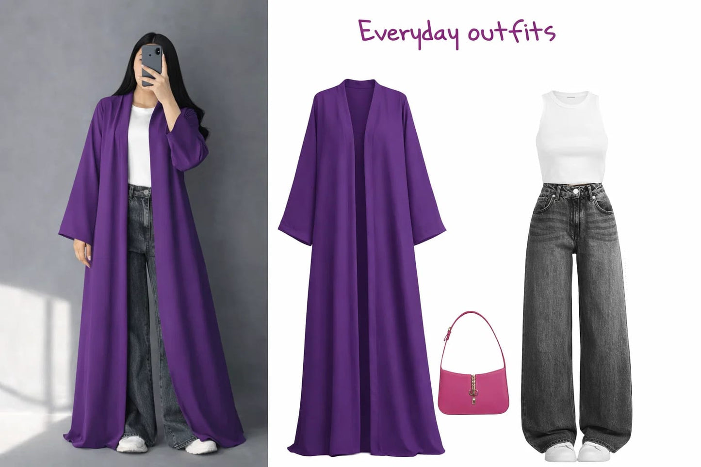 ZODIC Plum Luxe Open Abaya Combo