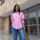 2-piece stripped button down shirt and  wide leg pants combo