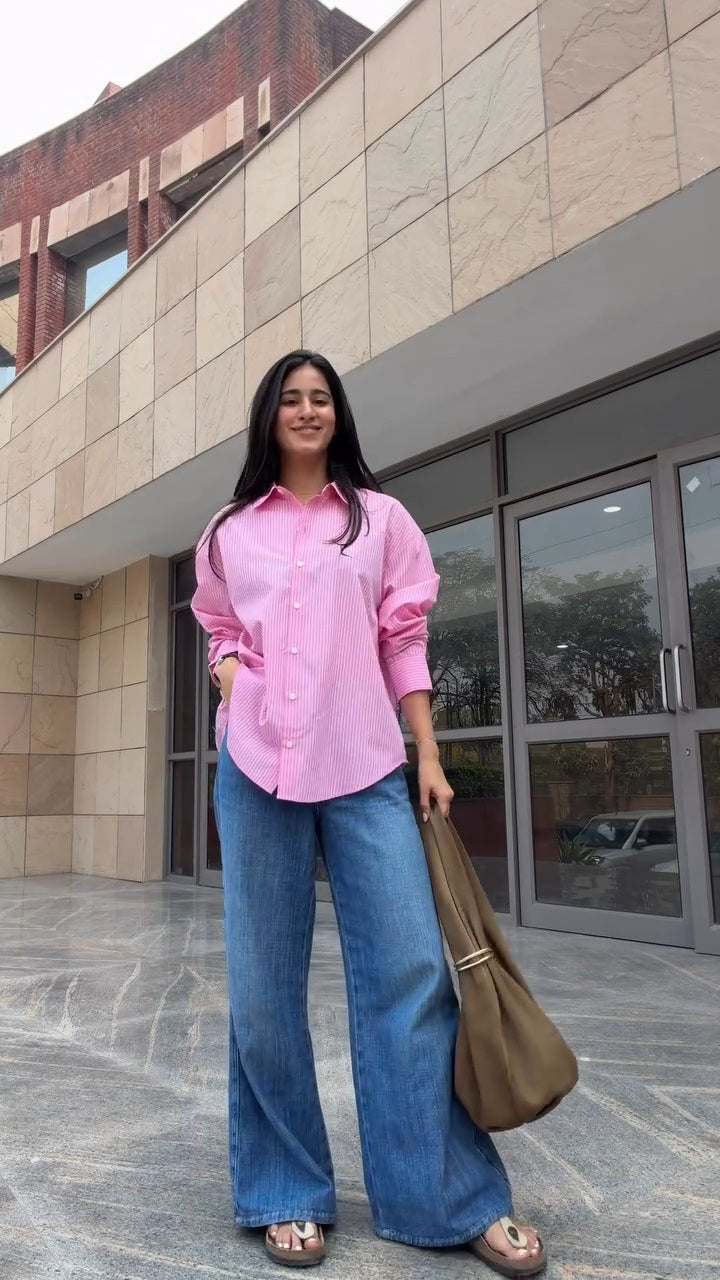 2-piece stripped button down shirt and  wide leg pants combo