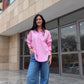 2-piece stripped button down shirt and  wide leg pants combo