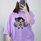 Oversized Drop Shoulder Graphic T-Shirt – Lavender Powerpuff Girl Print