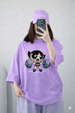 Oversized Drop Shoulder Graphic T-Shirt – Lavender Powerpuff Girl Print