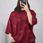 Maroon Strawberry Graphic Drop Shoulder T-Shirt – Bold Casual Oversized Tee