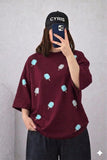 Oversized Drop Shoulder Graphic T-Shirt – Burgundy Ice cream Print
