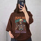 Dark Brown “Peace Out” Skeleton Drop Shoulder T-Shirt – Aesthetic Oversized Tee