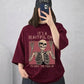 Burgundy Skeleton Quote Drop Shoulder T-Shirt – Oversized Streetwear Tee