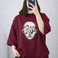 Burgundy Face Graphic Drop Shoulder T-Shirt – Relaxed Fit Casual Tee