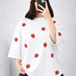 White Strawberry Print Drop Shoulder T-Shirt – Soft Girl Oversized Tee