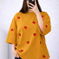 Mustard Strawberry Print Drop Shoulder T-Shirt – Cute Oversized Summer Tee