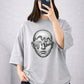 Grey Face Graphic Drop Shoulder T-Shirt – Minimal Oversized Casual Tee