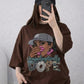 Oversized Drop Shoulder Graphic T-Shirt – Brown Cartoon Girl Print