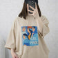 Oversized Drop Shoulder Graphic T-Shirt – Beige “Girl Power” Print