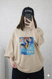 Oversized Drop Shoulder Graphic T-Shirt – Beige “Girl Power” Print