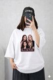 Oversized Drop Shoulder Graphic T-Shirt – White Blackpink K-Pop Print