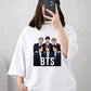 Oversized Drop Shoulder Graphic T-Shirt – White BTS K-Pop Print