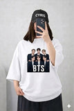 Oversized Drop Shoulder Graphic T-Shirt – White BTS K-Pop Print