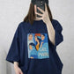 Oversized Drop Shoulder Graphic T-Shirt – Navy Blue “Girl Power” Print