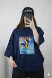 Oversized Drop Shoulder Graphic T-Shirt – Navy Blue “Girl Power” Print