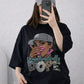 Oversized Drop Shoulder Graphic T-Shirt – Black Cartoon Girl Print