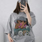 Oversized Drop Shoulder Graphic T-Shirt – Grey Cartoon Girl Print