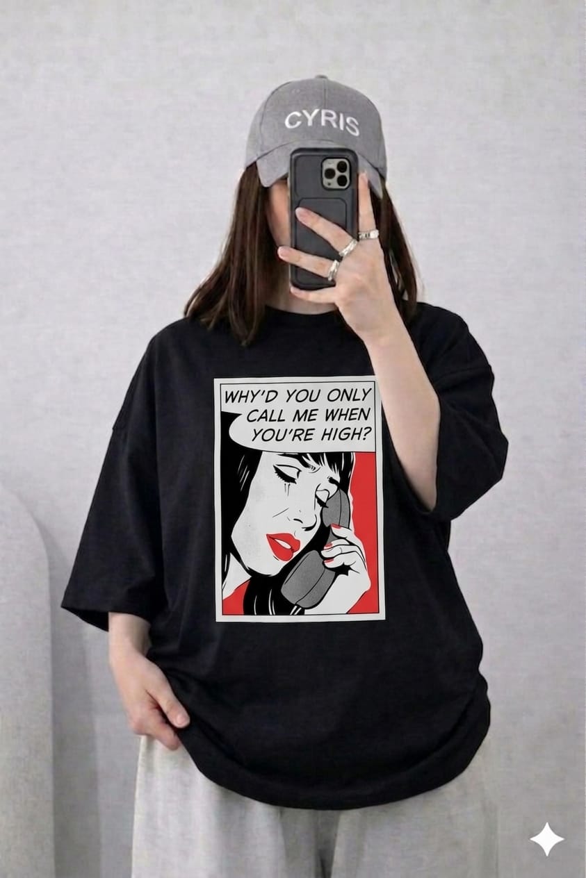 Oversized Drop Shoulder Graphic T-Shirt – Black Pop Art Face Print