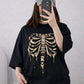 Oversized Drop Shoulder Graphic T-Shirt – Black Skeleton Print