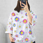 Oversized Drop Shoulder Graphic T-Shirt – White Multicolor Flower Print