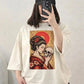 Oversized Drop Shoulder Graphic T-Shirt – Beige Japanese Art Print