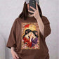 Oversized Drop Shoulder Graphic T-Shirt – Brown Japanese Couple Art Print