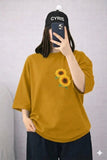 Mustard Sunflower Drop Shoulder T-Shirt – Minimal Oversized Summer Tee