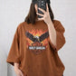 Vintage Brown Flame Graphic Drop Shoulder T-Shirt – Loose Fit Casual Tee