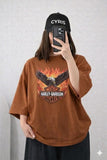 Vintage Brown Flame Graphic Drop Shoulder T-Shirt – Loose Fit Casual Tee