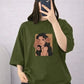 Olive Green Drop Shoulder Printed T-Shirt – Trendy Oversized Street Tee