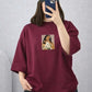 Maroon Drop Shoulder T-Shirt – Casual Loose Fit Graphic Tee