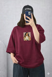 Maroon Drop Shoulder T-Shirt – Casual Loose Fit Graphic Tee