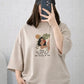 Beige Drop Shoulder Graphic T-Shirt – Oversized Casual Fit