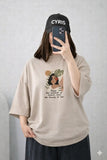 Beige Drop Shoulder Graphic T-Shirt – Oversized Casual Fit