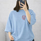 Oversized Drop Shoulder Graphic T-Shirt – Sky Blue Smiley Drip  Print