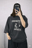 Oversized Drop Shoulder Graphic T-Shirt – Charcoal Black “Energetic” Graphic Print
