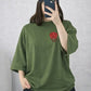 Oversized Drop Shoulder Graphic T-Shirt – Olive Green Smiley Drip Print
