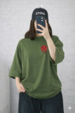 Oversized Drop Shoulder Graphic T-Shirt – Olive Green Smiley Drip Print
