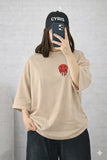Oversized Drop Shoulder Graphic T-Shirt – Beige Smiley Drip Print