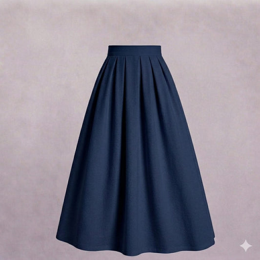 Navy Blue Pleated Maxi Skirt