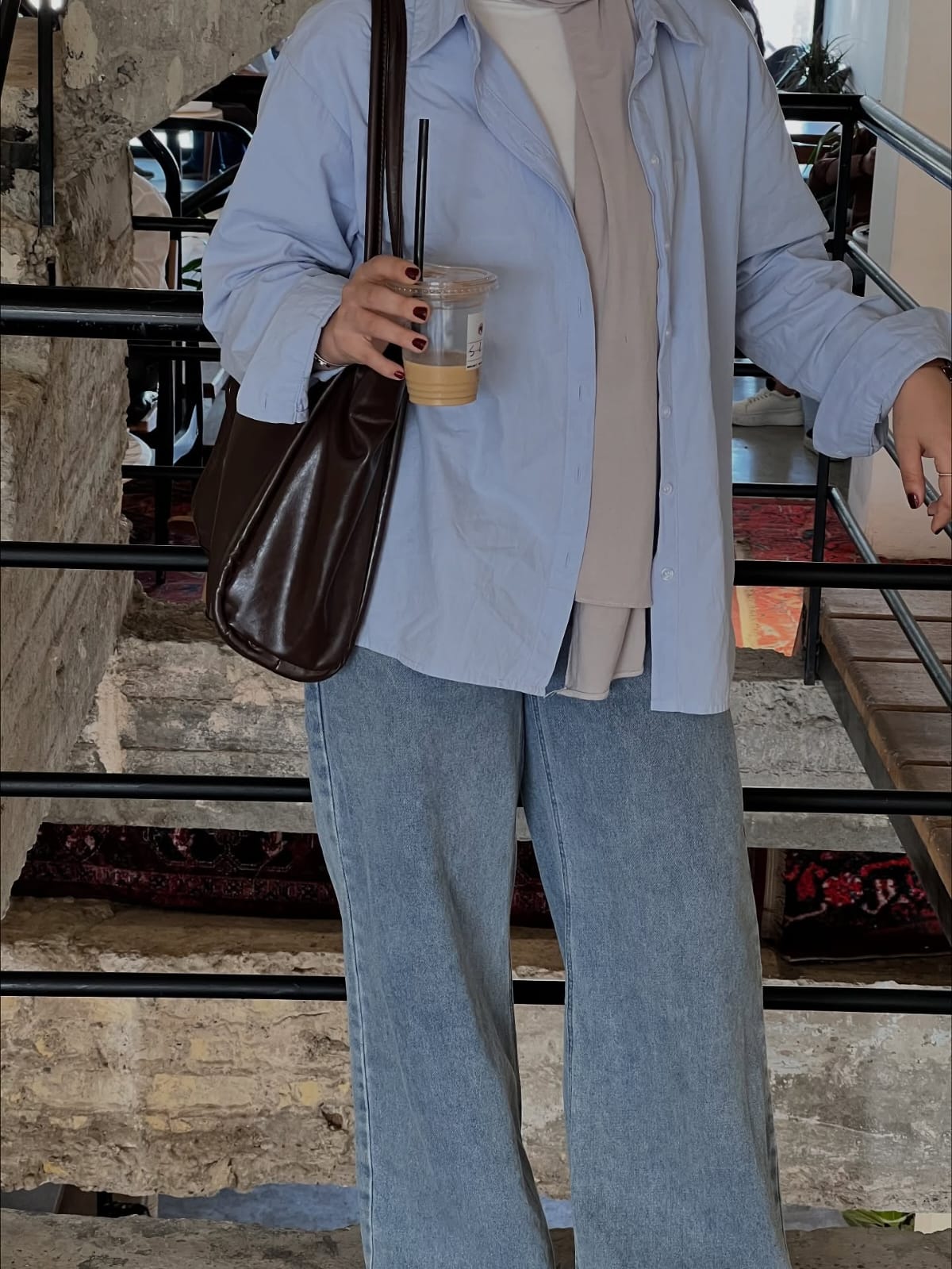 3-piece combo Skyblue button-down shirt with wide leg pants and crop top