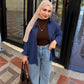 3-piece combo navyblue button-down shirt with wide leg pants and brown crop top