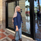 3-piece combo navyblue button-down shirt with wide leg pants and brown crop top