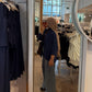 3-piece combo navyblue button-down shirt with wide leg pants and brown crop top