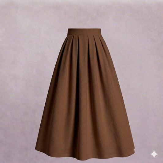 Nut pudding brown pleated skirt