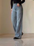 High-Waist Wide Leg Denim Pants – Light Blue